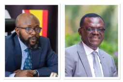 New Vision managing director Don Wanyama (left) and chairman Patrick Ayota, an audit report says, have to work on closing existing small leakages because they have the potential to worsen an already fragile financial position.