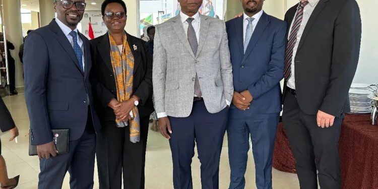 From left to right: Renatus Mushi, Head of Research and Business Development, Finca Tanzania; Prof. Carolyne I. Nombo, Permanent Secretary, Ministry of Education, Tanzania; Prof. Adolf Mkenda, Ministry of Education, Tanzania; Felician Girambo, CCO, Finca Tanzania; and Drew Boshell, Executive Director, Finca Canada.