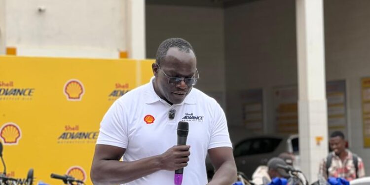 Geoffrey Elyanu, Vivo Energy Uganda's Supply and Distribution Manager, speaks at the campaign launch.