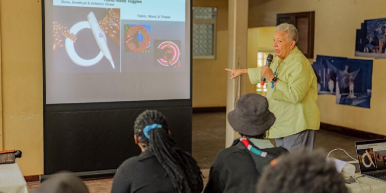 Elaine Robnett Moore facilitating at the training of artisans at the Uganda National Cultural Centre (UNCC), commonly known as the National Theatre in Kampala