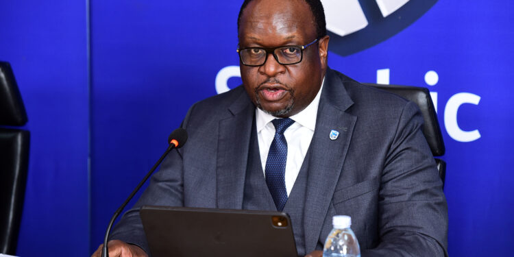 Mumba Kalifungwa, Chief Executive Stanbic Bank Uganda making remarks during the half year results release in Kampala