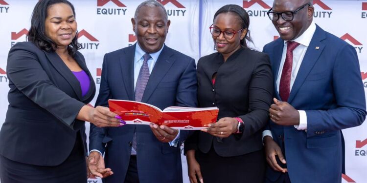 Equity Group leadership discusses the bank's strong half-year results. From left to right: Angela Okinda, Managing Director of Equity Life Assurance (Kenya); Dr. James Mwangi, Equity Group Managing Director and CEO; Dr. Joanne Korir, Director of Equity Group Foundation Operations; and Moses Nyabanda, Managing Director of Equity Bank Kenya. The bank reported a 17% increase in profit after tax to KShs 34.6 billion, driven by strong growth from its regional subsidiaries.