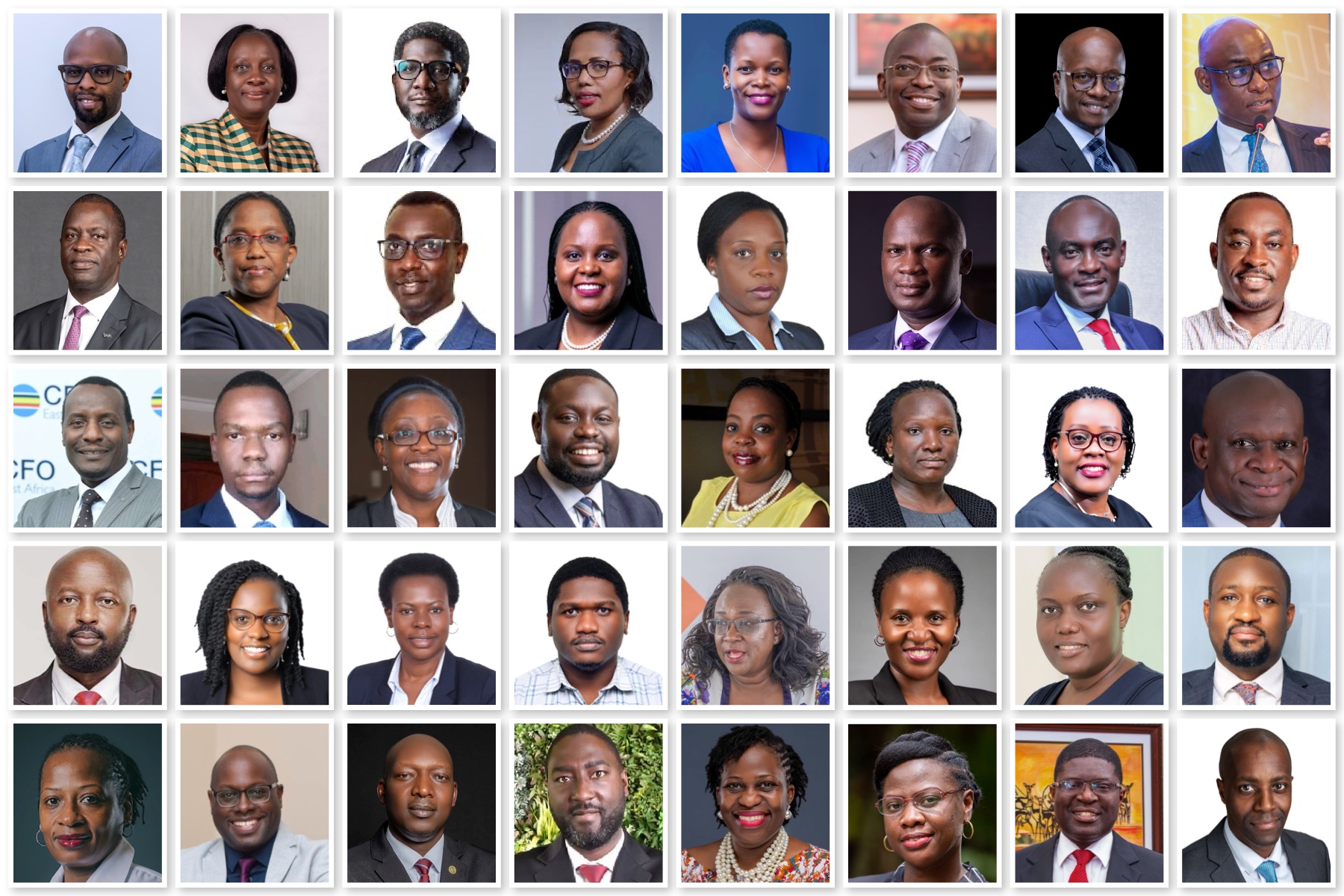 next-40-ceos-1 A photo collage of Uganda's 40-ready CEOs. They are exceptional executives shaping Uganda’s corporate future. From banking to oil and gas, insurance, and pharmaceutical, these CEO-ready leaders are poised to take top roles in the next 5 years.
